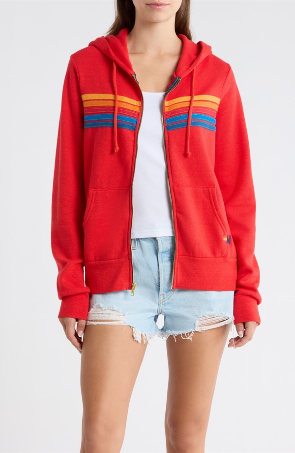 アヴィエイターネイション レディース アウター パーカー・スウェット Aviator Nation 5-Stripe Zip Hoodie Red Multi 赤いこと