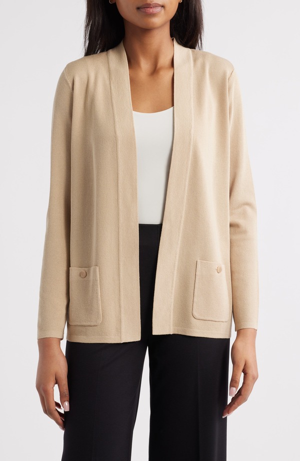アンクライン レディース アウター ジレー Anne Klein Malibu Open Front Cardigan Latte