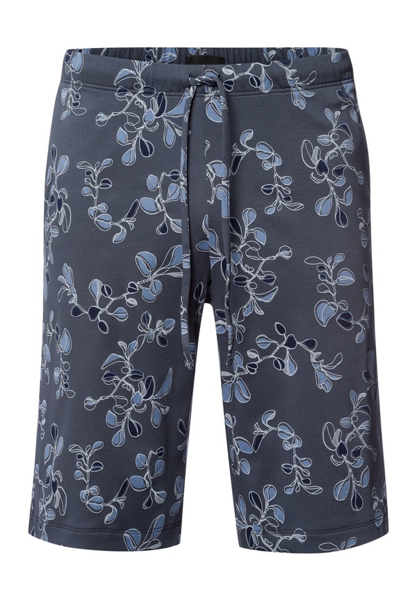 ハンロ メンズ ボトムス 二分の一ズボン下・さる股引き 遊撃手ズボン下 綿織物 Hanro Night Anday Drawstring Cotton Shorts Aqua Ink Leaves アクア