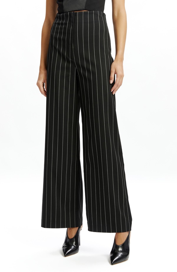赤ちょうちん点点 レディース ボトムス レギンス ワイドレッグ 御機嫌酉の方角 ズボン下 Bardot Anna Pinstripe High Waist Wide Leg Pants Black Stripe 黒いこと