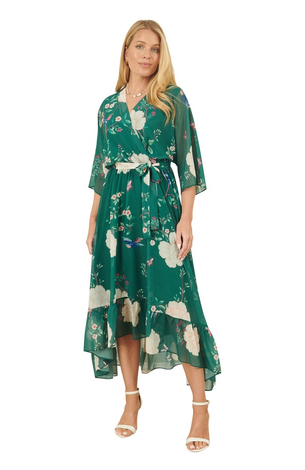 ユミキム レディース トップス 衣装 御花柄 刷り上げる midi 御花 Yumi Bird And Floral Print Midi Wrap Dress Green 緑であること