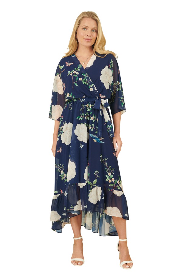ユミキム レディース トップス 衣装 御花柄 刷り上げる midi 御花 Yumi Bird And Floral Print Midi Wrap Dress Navy 米国海軍