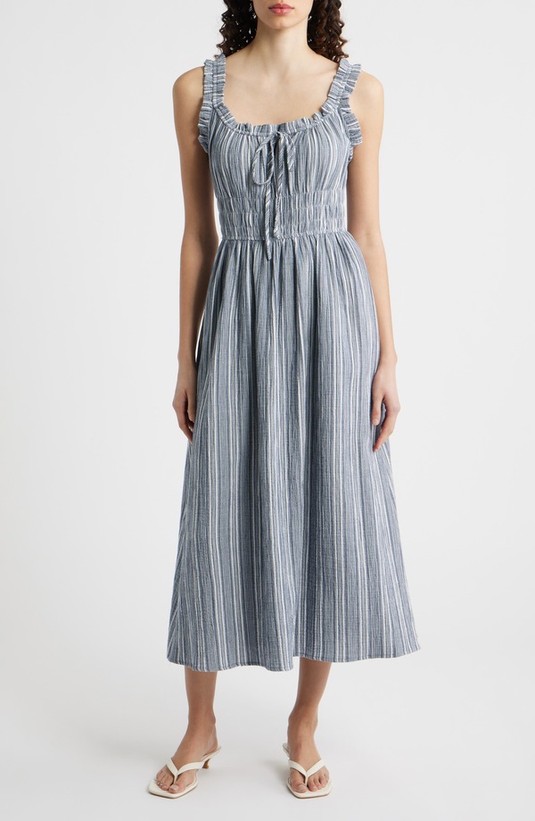 フレンチ レディース トップス 衣装 綿織物 FRNCH Obea Variegated Stripe Organicotton Sundress Bleu Jean 縞模様