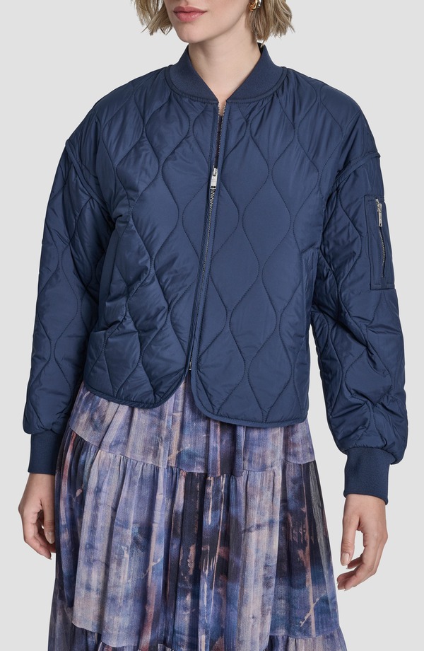 ダナ キャラン ニューヨーク州 レディース アウター 上衣・上衣 キルティング DKNY Quilted Bomber Jacket Hudson Blue 青み