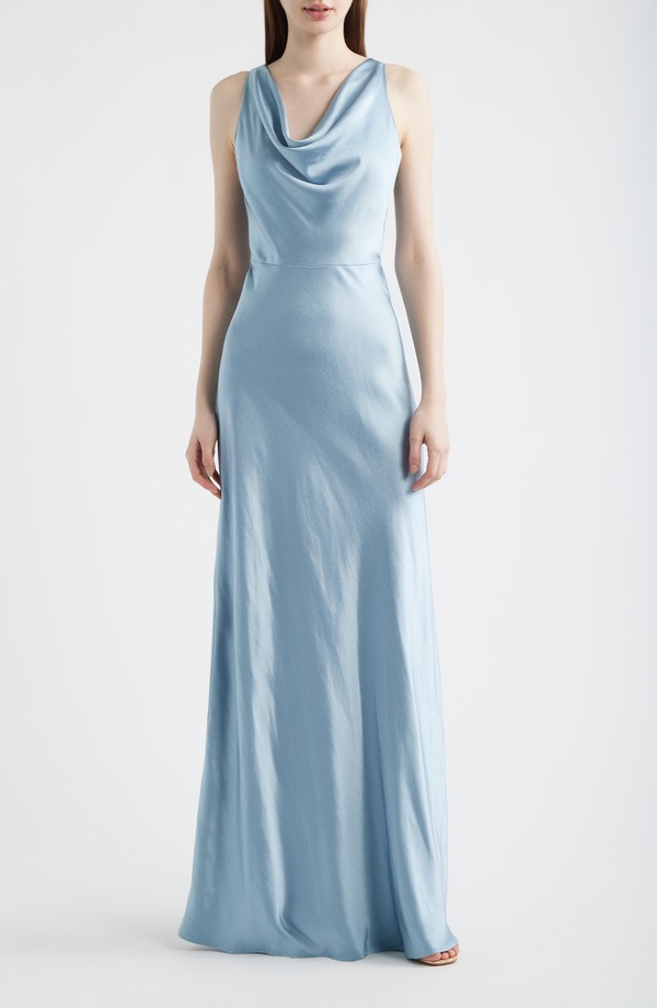 ルーシー光の都市 レディース トップス 衣裳 繻子 ノースリーブ Lucy Paris Chandler Cowl Neck Sleevelessatin Gown Sky Blue 青碧