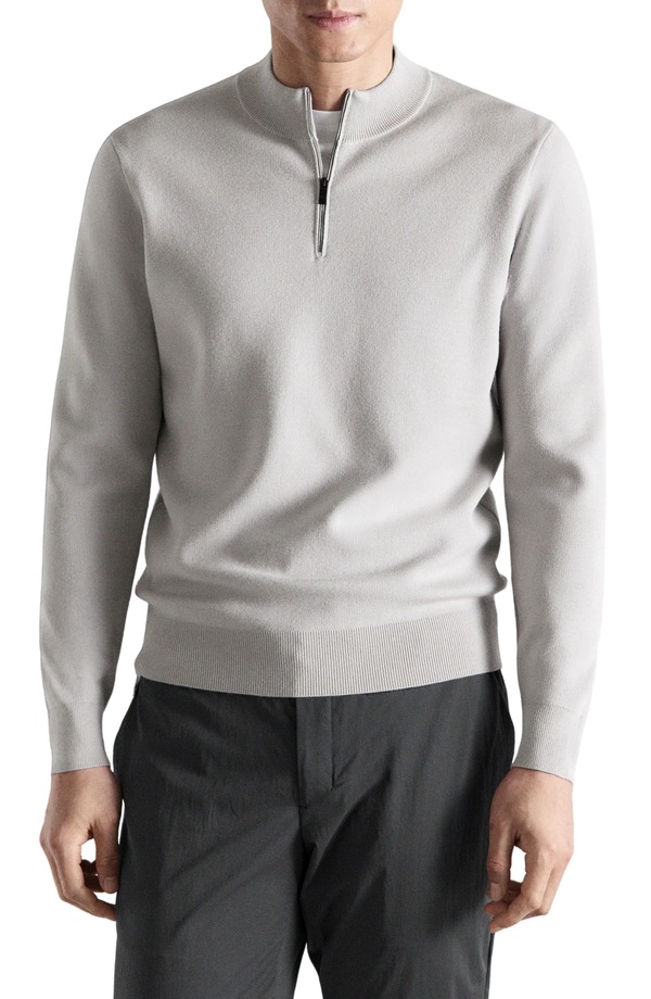 マンゴ メンズ アウター パーカー・スウェット ハーフジップ スウェーター MANGO Comfort Quarter Zip Sweater Ice Grey 薄墨色