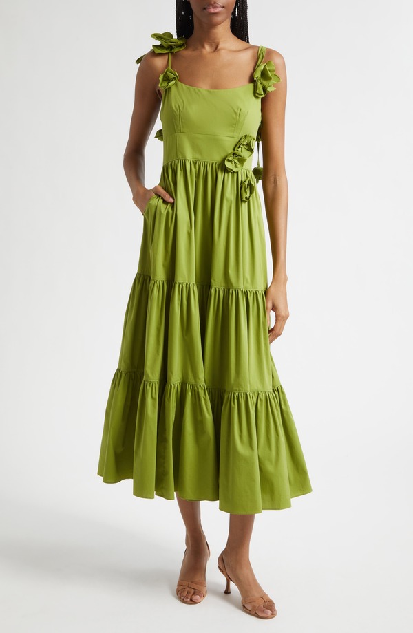 サンク セプト レディース トップス 衣裳 ティアード MIDI Cinq Sept Kael Tiered Midi Dress Dark Lime 菩提樹