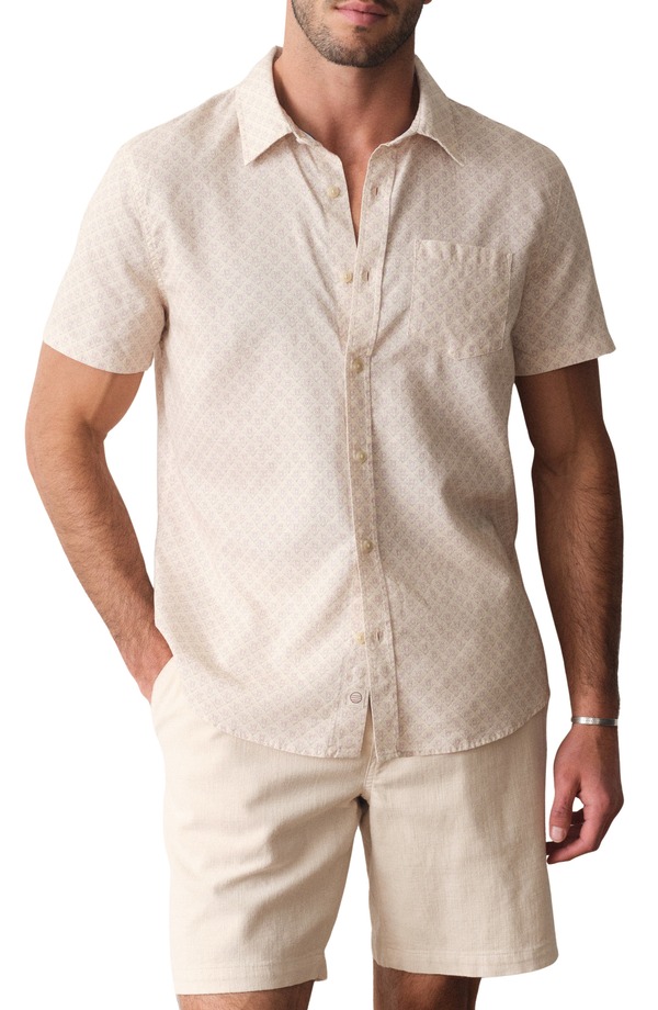 米国海兵隊員 度合い メンズ トップス プルオーバー Marine Layer Better Than Short Sleeve Button-Up Shirt Cream Diamond Print 皮膚軟化剤