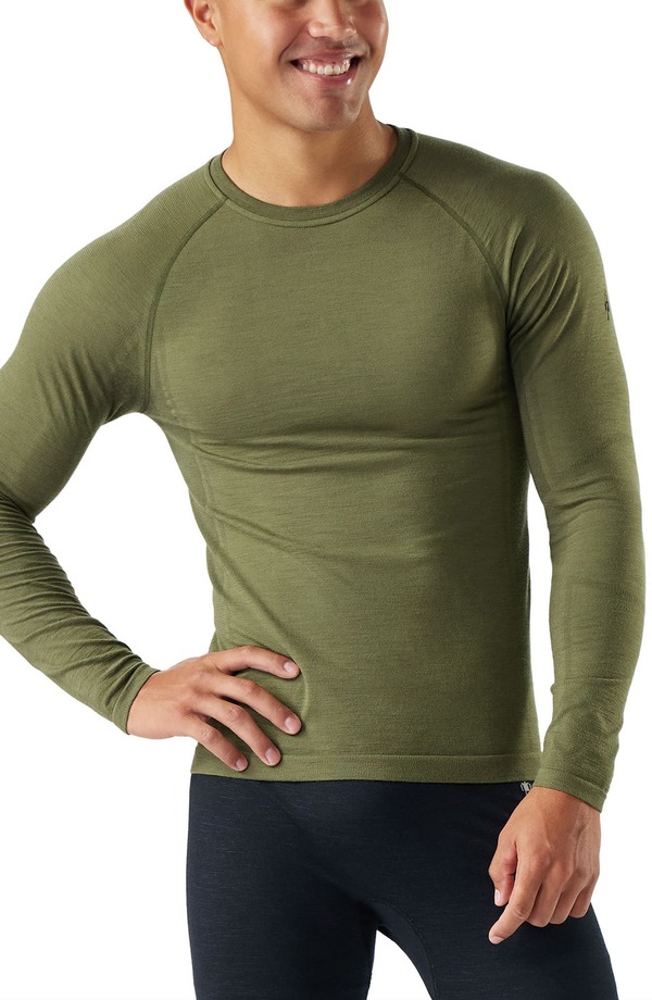 かっこ良い羊毛 メンズ トップス プルオーバー 労働者の一団素っ首 編み物 Smartwool Intraknit All-Season Merino Base Layer Long Sleeve Crewneck T-Shirt Winter Moss