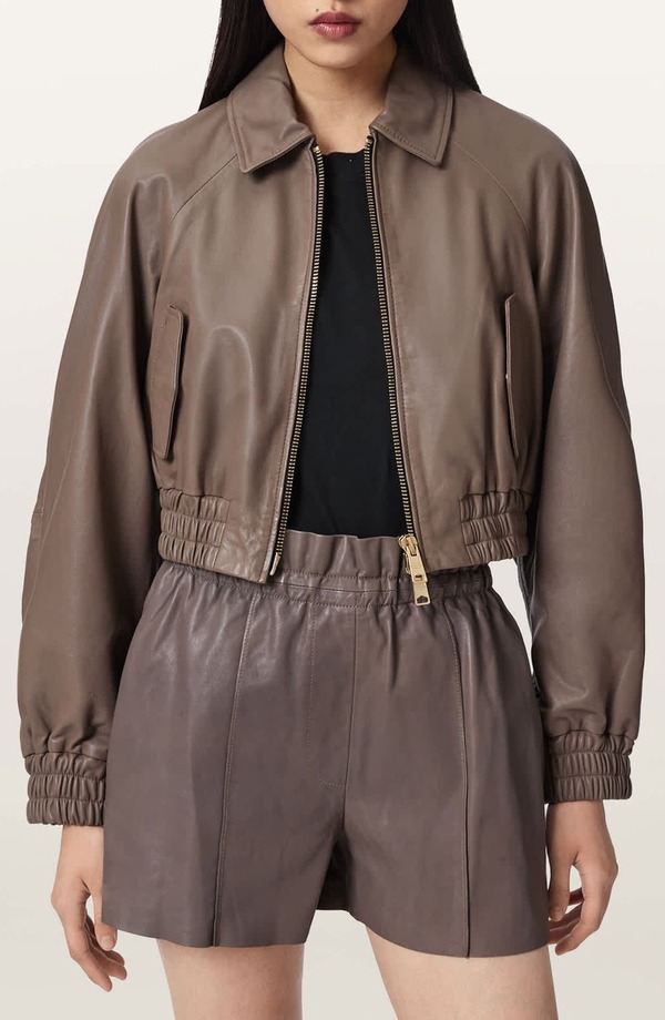 オールセインツ レディース アウター 上衣・上衣 なめし革 AllSaints Anouk Leather Crop Bomber Jacket Mole Brown 赤銅色