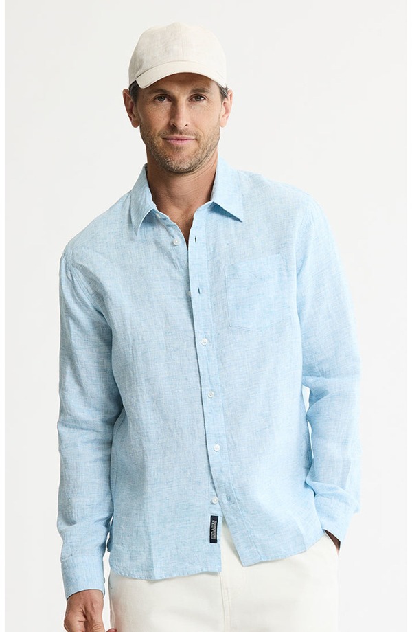 ジャックスガールフレンド メンズ トップス シャツ ダウン リネン JACHS Linen Button-Down Shirt Blue ブルー|ReVida 店