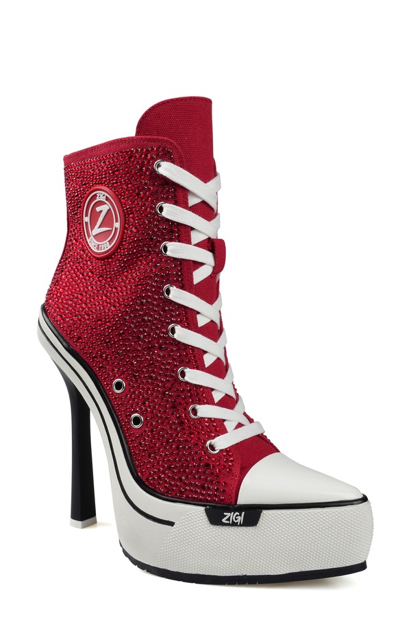 ジジ レディース シューズ ブーツ・レインブーツ プラットフォーム ZIGI Adiel Platform Bootie Red Canvas レッド