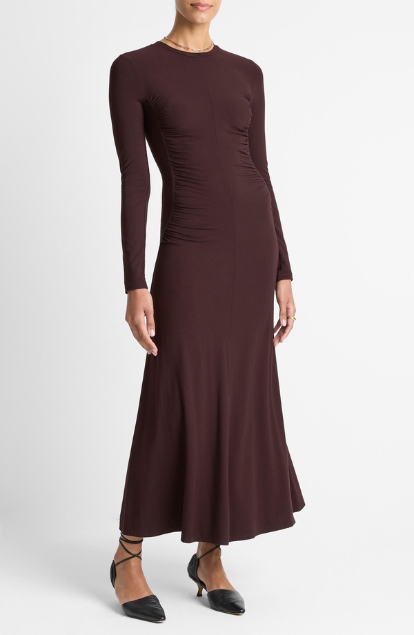 ヴィンス レディース トップス ワンピース ギャザー ジャージー Vince Long Sleeve Ruched Jersey Dress Dark Fig