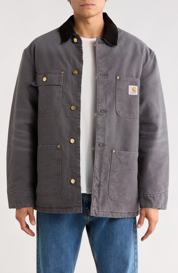 カーハート メンズ アウター ジャケット・ブルゾン コットン コート Carhartt Work In Progress OG Organicotton Canvas Chore Coat Graphite / Black Stone Canvas ブラック