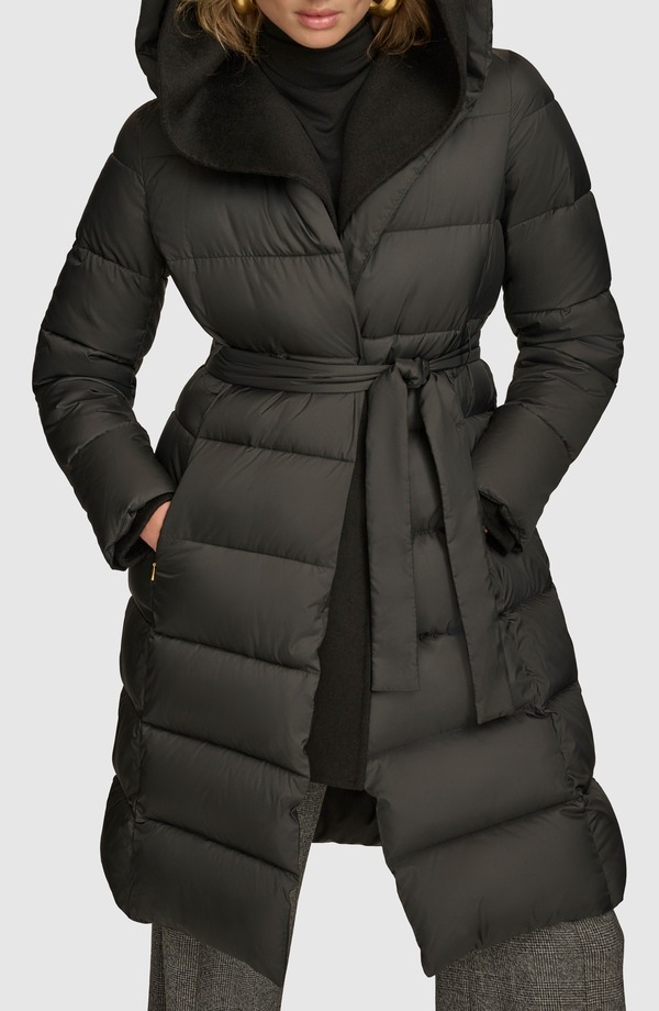ダナ キャラン ニューヨーク レディース アウター ジャケット・ブルゾン コート Donna Karanew York Wateresistant Mixed Media Hooded Puffer Coat Black ブラック