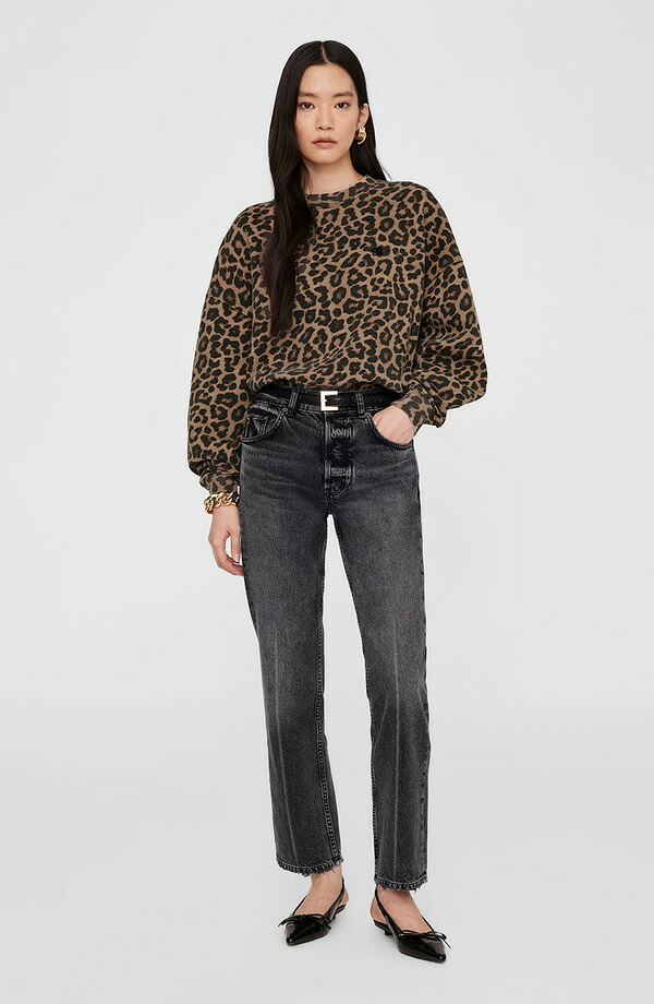 アニービン レディース アウター パーカー・スウェット シャツ ANINE BING Milesweatshirt Black And Brown Leopard ブラック|ReVida 店