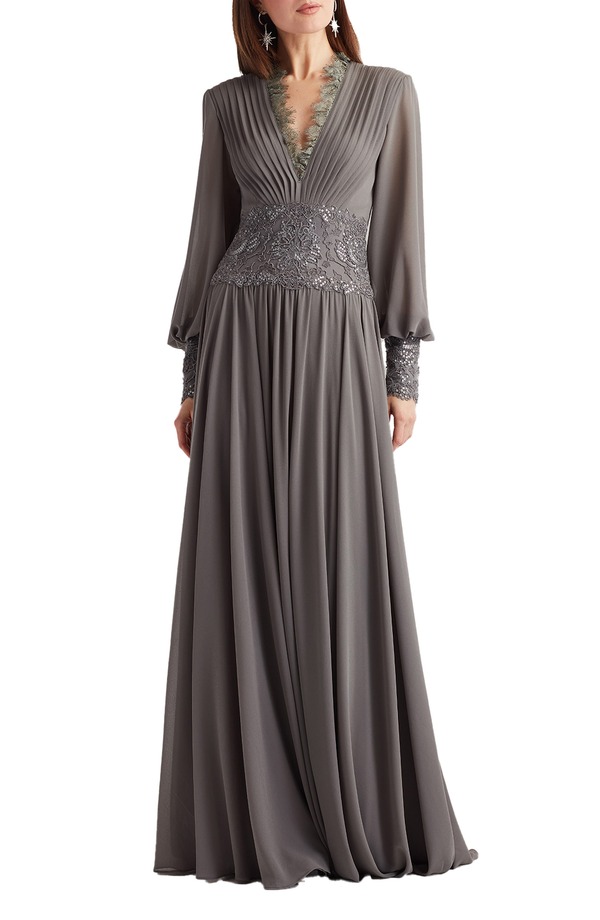 タダシショージ レディース トップス 衣装 シフォン 筋目 スパンコール スピード競技 Tadashi Shoji Sequin \u0026 Lace Pleated Long Sleeve Chiffon Gown Mist