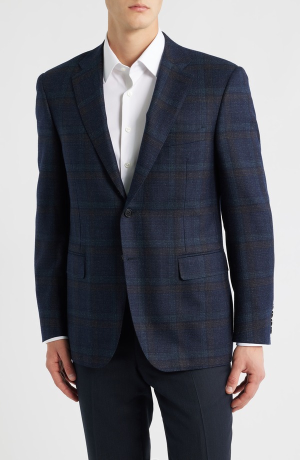 カナーリ メンズ アウター 厚地の外套 レギュラー填まる 羊毛 Canali Siena Regular Fit Navy Plaid Textured Wool Sport Coat Navy 米国海軍