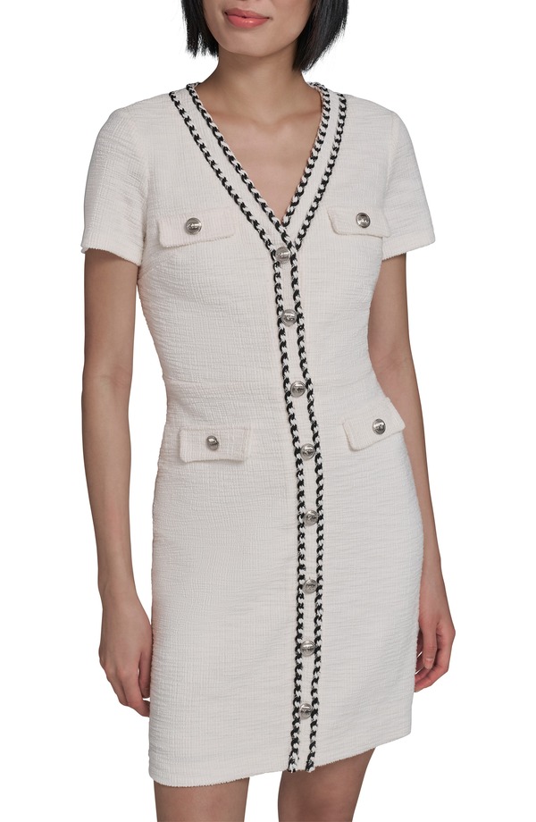 長い巻き毛 ラガーフェルド レディース トップス 衣装 ツィード KARLAGERFELD Braided Trim Tweed Sheath Dressoft White 白いこと