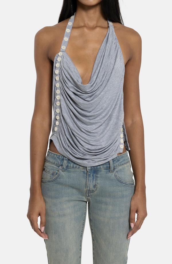 ジェーデッド レディース トップス シャツ ドレープ ホルター JADED LONDON Button Drape Halter Top Grey グレー｜ReVida 店