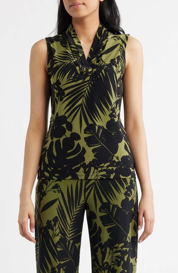 アンクライン レディース トップス シャツ Vネック Anne Klein Two-Tone Tropical Tripleat V-neck Top Bay Leaf Multi マルチカラー｜ReVida 店 15,525円