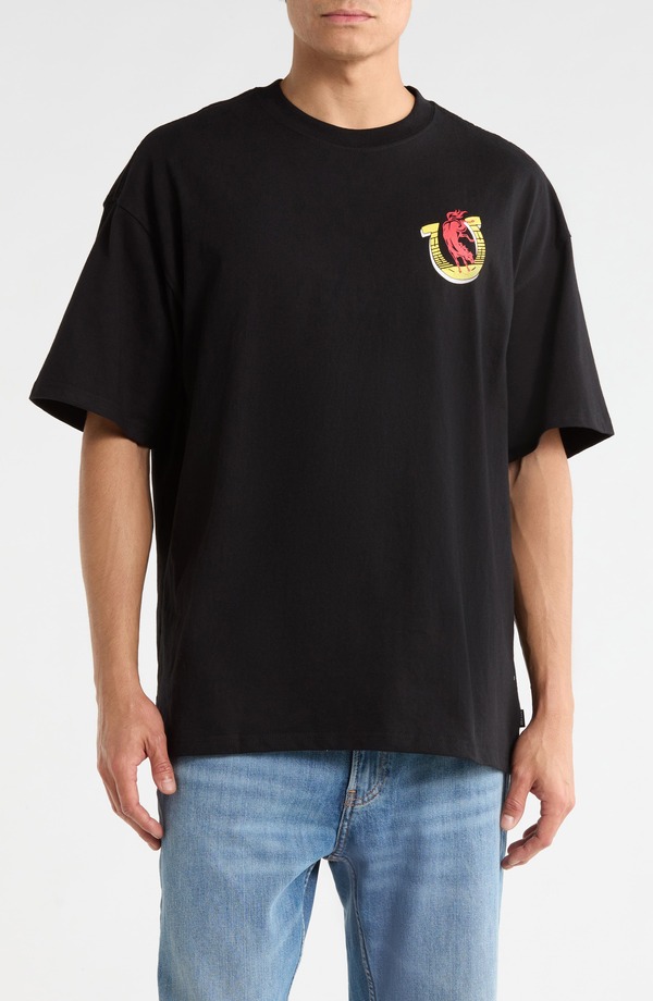 ブリクストン メンズ トップス Tシャツ コットン グラフィック Brixton Colt 45 Everytime Oversized Graphicotton T-Shirt Black ブラック｜ReVida 店