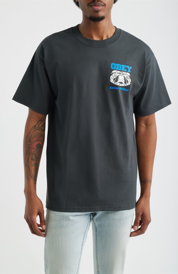 オベイ メンズ トップス ティーシャツ グラフィック Obey Know Thyself Graphic T-Shirt Vintage Black 黒いこと