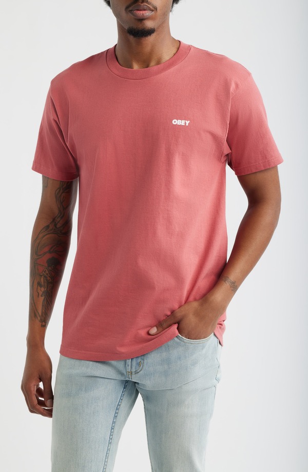 オベイ メンズ トップス ティーシャツ グラフィック Obey The Medium Is the Message Graphic T-Shirt Mineral Red 赤いこと