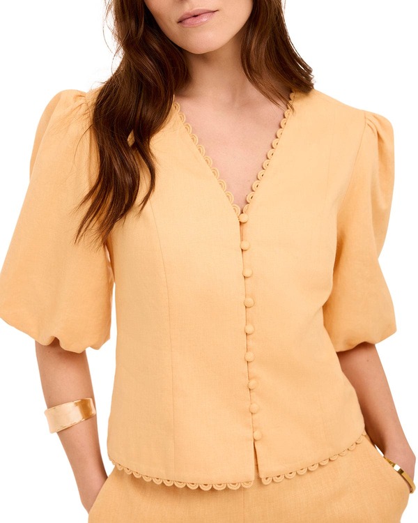 ミルトンベルベット レディース トップス シャツ リネン MINT VELVET Linen Puff Sleeve Top Yellow イエロー｜ReVida 店