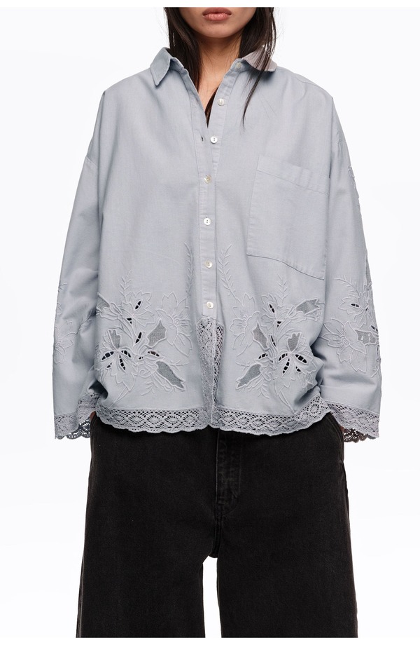 ビンバイローラ レディース トップス プルオーバー Bimba y Lola Straight-fit Shirt With Embroidery Light Blue 青み