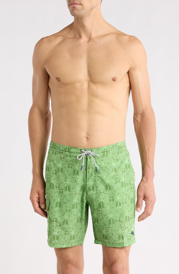 トッミーバハマ メンズ 海水着 二分の一ズボン下・さる股引き Tommy Bahama Baja Palm Tini 8-Inch UPF 30+ Swim Trunks Elm