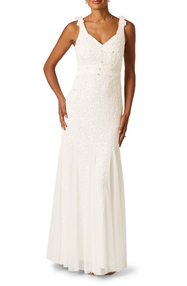 アドリアナ パペル レディース トップス ワンピース Adrianna Papell Beaded Godet Mermaid Gown Ivory アイボリー｜ReVida 店