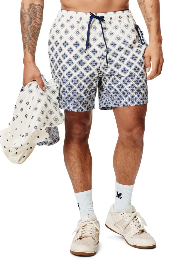 サイコバニー メンズ 海水着 二分の一ズボン下・さる股引き 刷り上げる Psycho Bunny Tobias Geo Print 6-Inch Swim Trunks Pristine