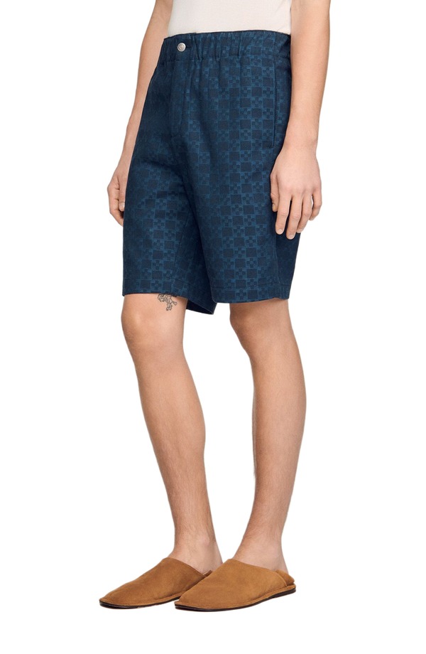 真砂ロ メンズ ボトムス ジーンズズボン下 遊撃手ズボン下 SANDRO Square Cross denim shorts Navy Blue 米国海軍