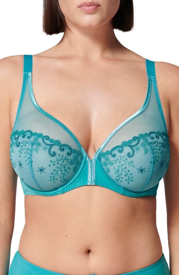シモーヌペレール レディース アンダー御召しもの ブラ シアー Simone Perele Delice Sheer Underwire Plunge Bratoll Blue 青碧
