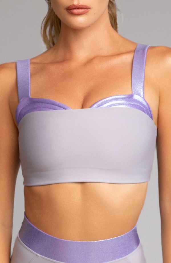 ジアセチルモルヒネ運動競技 レディース アンダー御召しもの ブラ トール Heroine Sport Lina Metallic Trim Longline Sports Bra Steel メタリック