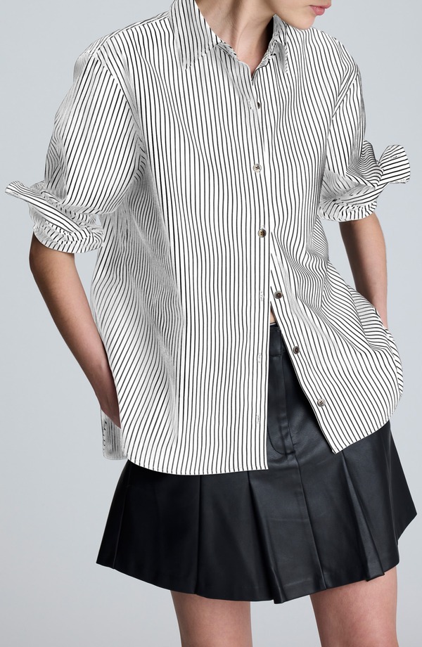 ケネスコール レディース トップス シャツ Kenneth Cole Boyfriend Button-Up Shirt Pure White/ Black ホワイト｜ReVida 店
