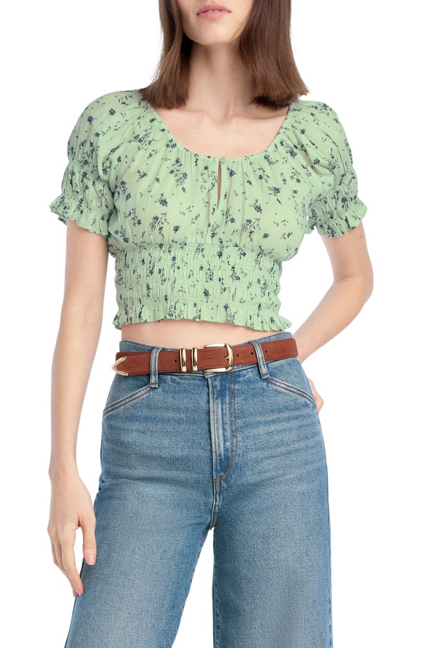 フェイバリット ドーター レディース トップス プルオーバー フラウンス シャーリング Favorite Daughter The Swoon Ruffle Trim Smocked Crop Top Ditsy Floral