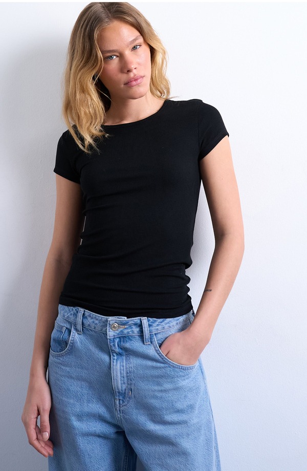とっ始め販売店 レディース トップス プルオーバー Topshop Fitted Rib T-Shirt Black 黒いこと