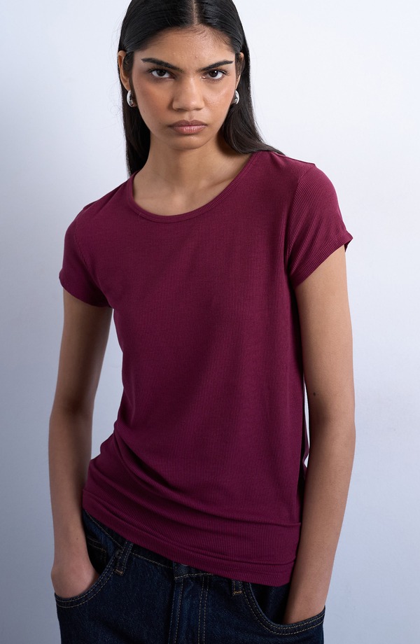とっ始め販売店 レディース トップス プルオーバー Topshop Fitted Rib T-Shirt Burgundy バーガンディ