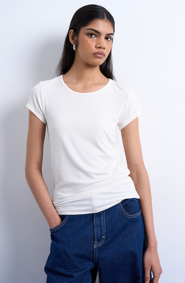 とっ始め販売店 レディース トップス プルオーバー Topshop Fitted Rib T-Shirt Ecru エクリュ