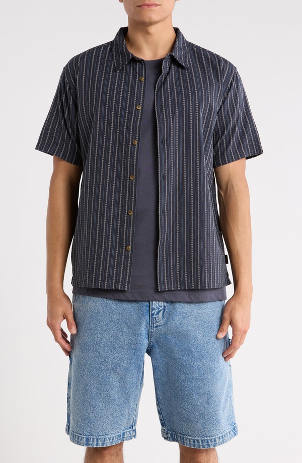 散らし広告ボン メンズ トップス プルオーバー 綿織物 Billabongarage Sandon Stripe Jacquard Cotton Camp Shirtrue Navy 米国海軍
