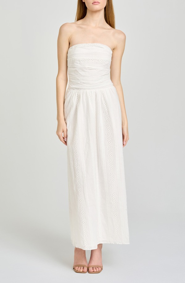 ワイフ レディース トップス ワンピース ミディ ストラップレス コットン WAYF Pippa Gathered Eyelet Strapless Cotton Midi Dress Ivory アイボリー|ReVida 店