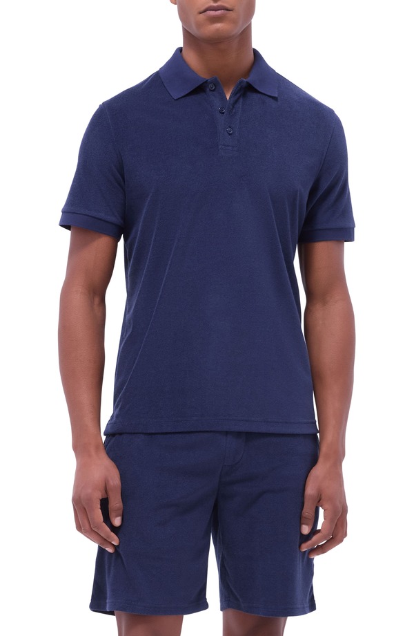ブガッチ メンズ トップス スポーツシャツ パイル 綿織物 Bugatchi Cotton Blend French Terry Polo Navy 米国海軍