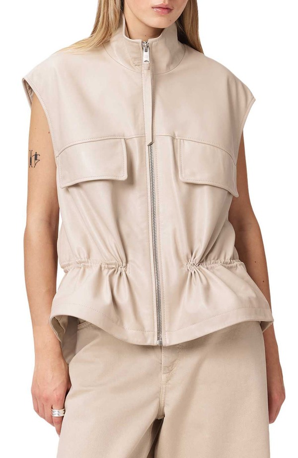 オールセインツ レディース アウター 上衣・上衣 なめし革 ジレ AllSaints Flor Zip-Up Leather Gilet Antique White 白いこと