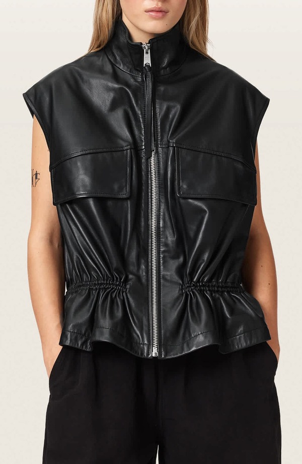 オールセインツ レディース アウター 上衣・上衣 なめし革 ジレ AllSaints Flor Zip-Up Leather Gilet Black 黒いこと