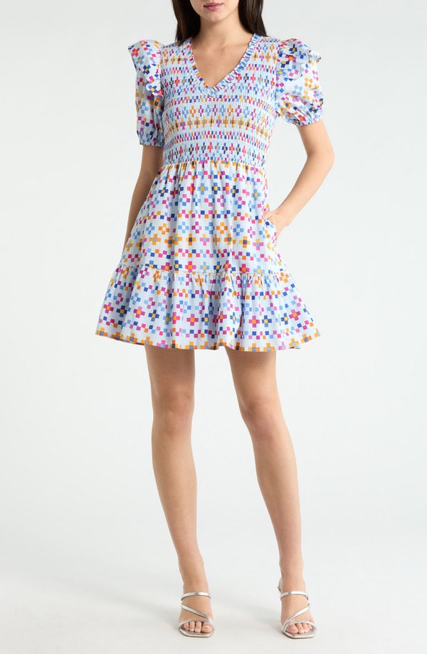 シュガーリップス レディース トップス ワンピース ミニ シャーリング SUGARLIPS Kessa Geo Smocked Minidress Light Blue ブルー|ReVida 店