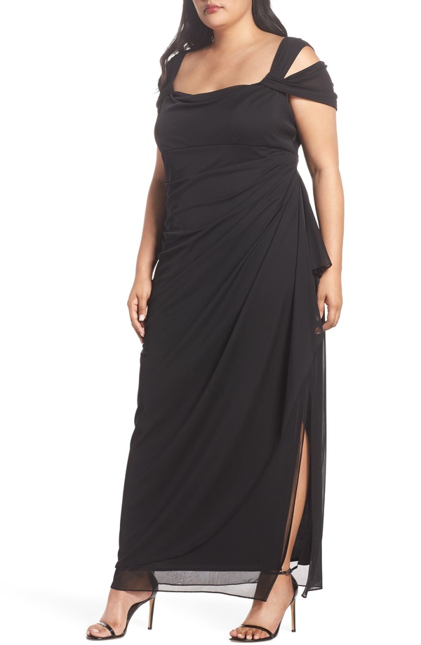アレックスイブニングス レディース トップス 衣装 フラウンス Alex Evenings Cold Shoulderuffle Gown Black 黒いこと