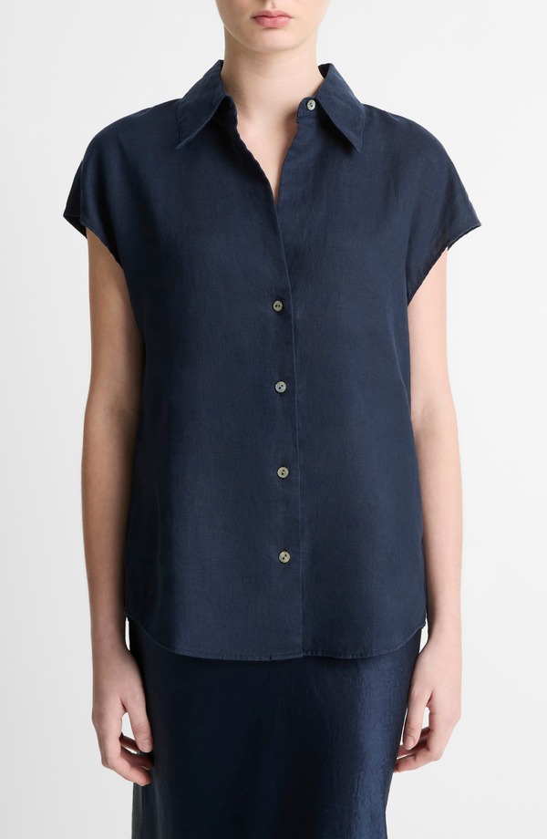 ヴィンス レディース トップス プルオーバー リネン Vince Dolman Sleeve Linen Shirt Coastal Blue 青色