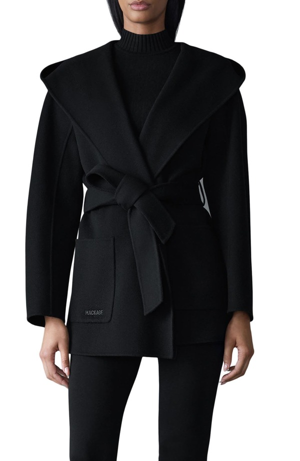 マッカージュ レディース アウター 上衣・上衣 羊毛 厚地の外套 Mackage Paya Belted Wool Coat Black 黒いこと